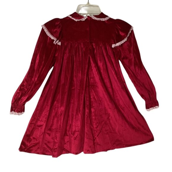 Vintage Red Velvet Christmas Dress With Lace Trim & Tree Buttons - Size 4 T - Picture 2 of 6